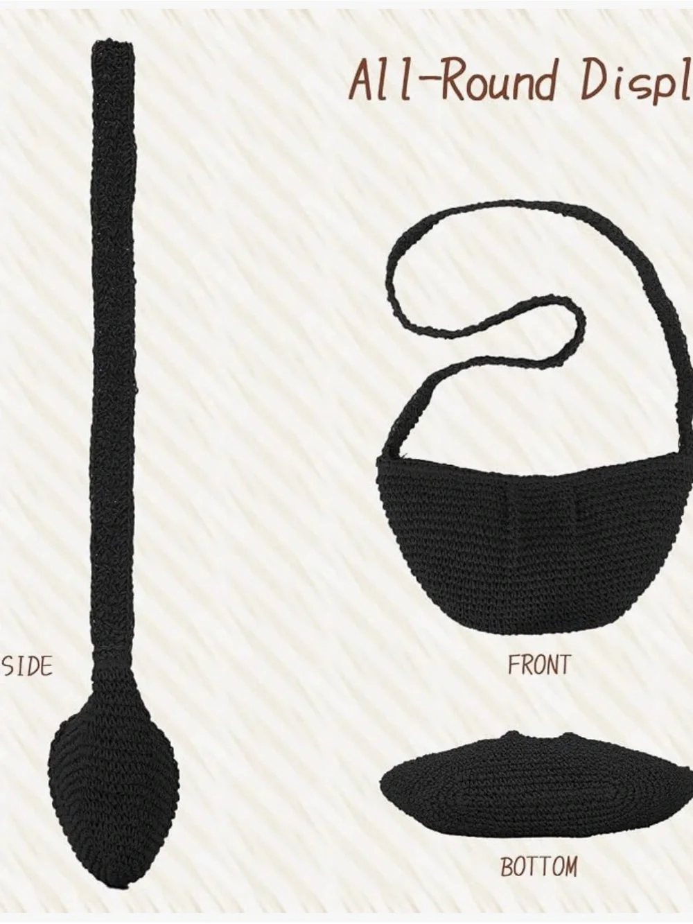 Minimalist Black Woven Straw Crossbody Bag - Pleated Dumpling Shoulder Handbag